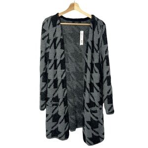 August Silk Black & Gray Houndstooth Textured Long Cardigan Sweater S